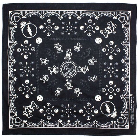 New Black Bear Skull Grateful Dead Bandana Headband Tour NWT Peace Kerchief SYF - Picture 1 of 4